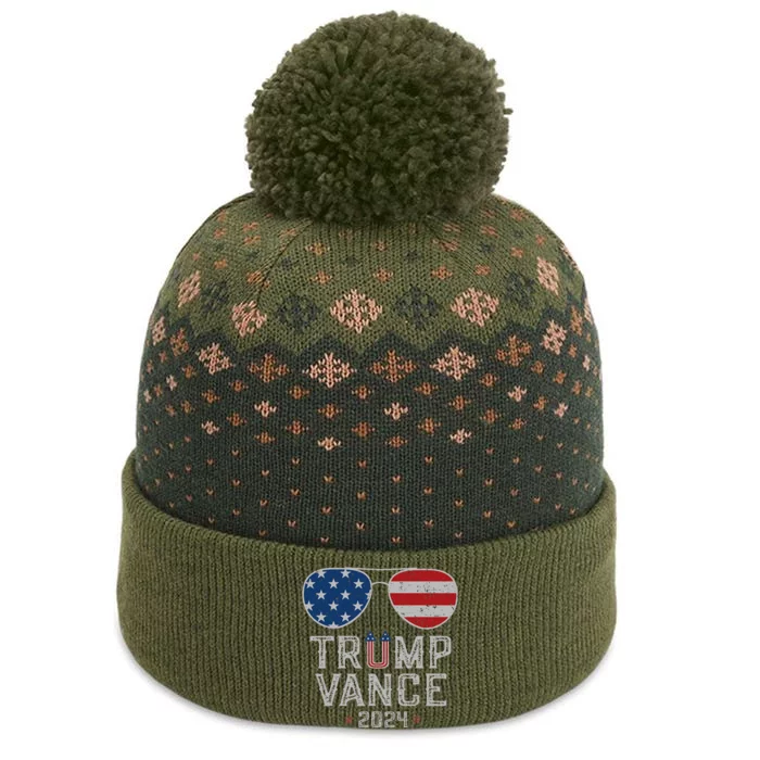 Trump Jd Vance 2024 Retro Stripe And Star Trump Vance 2024 The Baniff Cuffed Pom Beanie