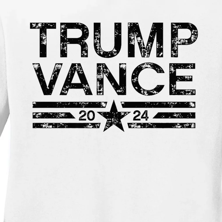 Trump J.D. Vance 2024 Retro Distressed Stripe Trump Vance Ladies Long Sleeve Shirt