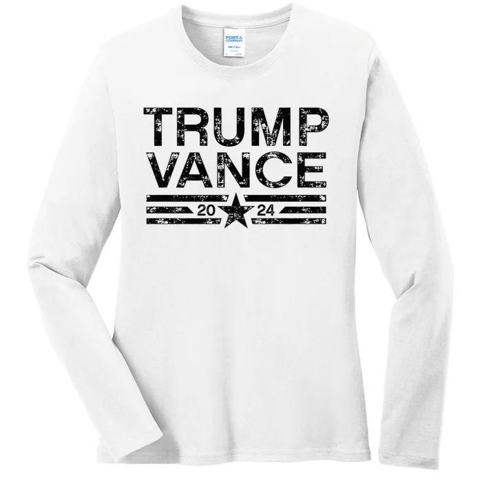 Trump J.D. Vance 2024 Retro Distressed Stripe Trump Vance Ladies Long Sleeve Shirt