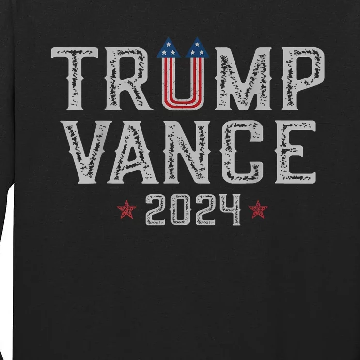 Trump Jd Vance 2024 Retro Stripe And Star Trump Vance 2024 Tall Long Sleeve T-Shirt