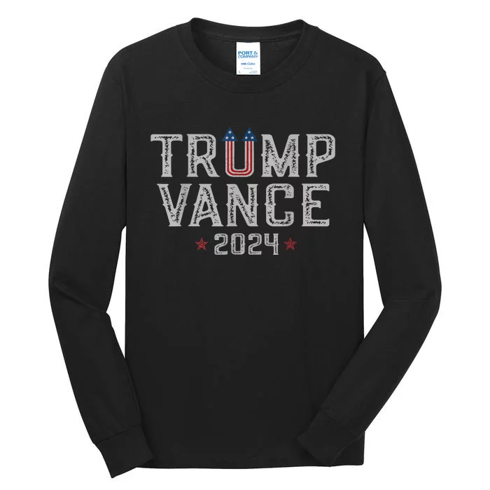 Trump Jd Vance 2024 Retro Stripe And Star Trump Vance 2024 Tall Long Sleeve T-Shirt