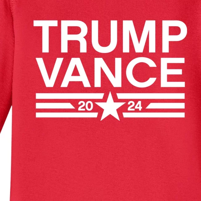 Trump Jd Vance 2024 Bold Retro Stripe Star Trump Vance 2024 Baby Long Sleeve Bodysuit