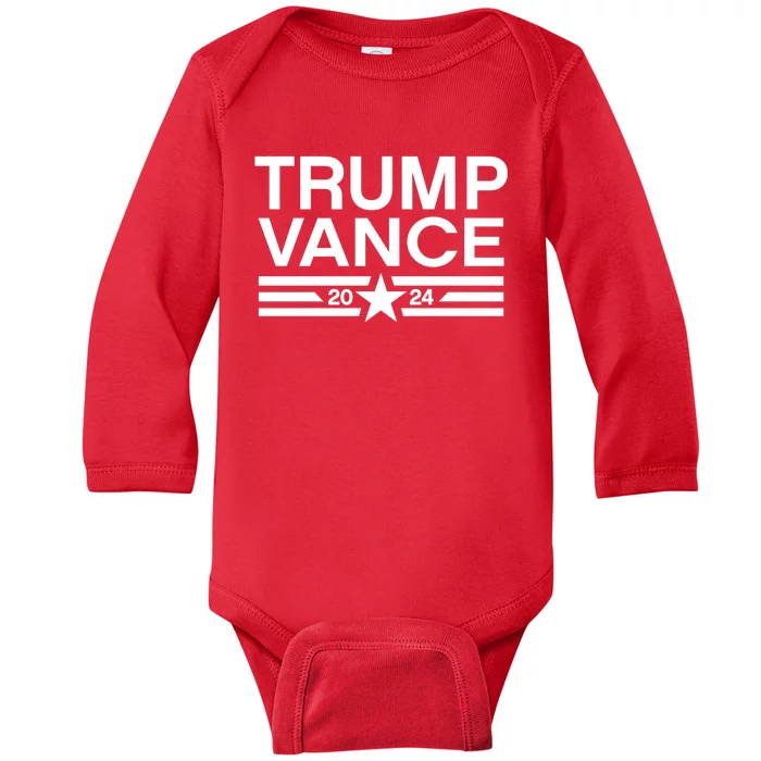 Trump Jd Vance 2024 Bold Retro Stripe Star Trump Vance 2024 Baby Long Sleeve Bodysuit