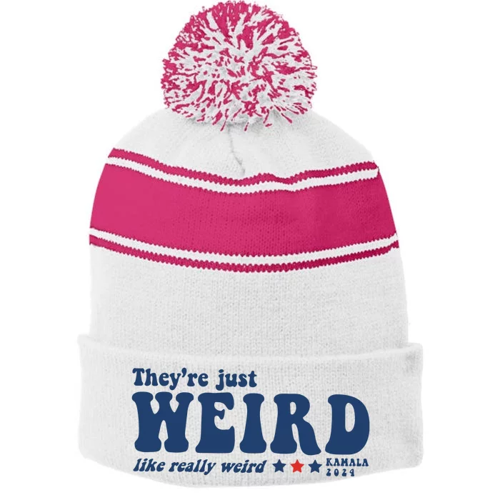 TheyRe Just Weird Antitrump TheyRe Weird Vote Blue Stripe Pom Pom Beanie