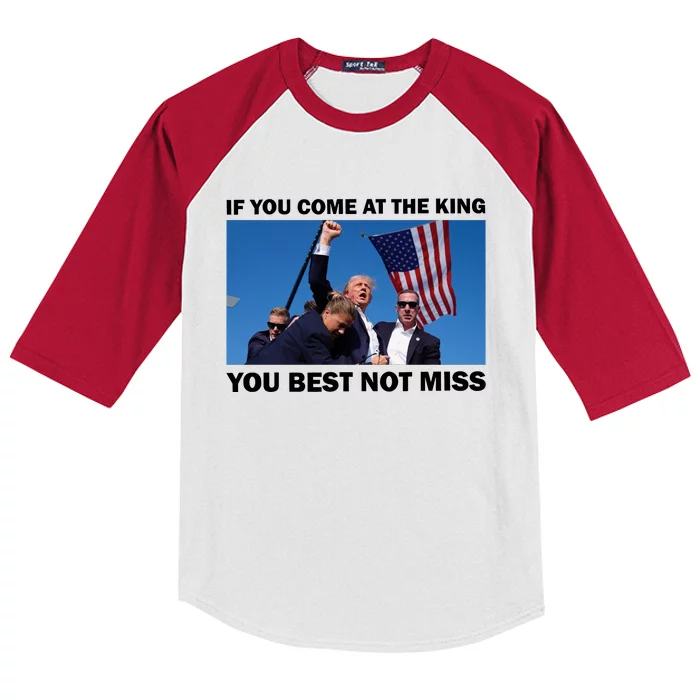 Trump King Best Not Miss Shot Shoot Assassination Attempt 2024 Kids Colorblock Raglan Jersey