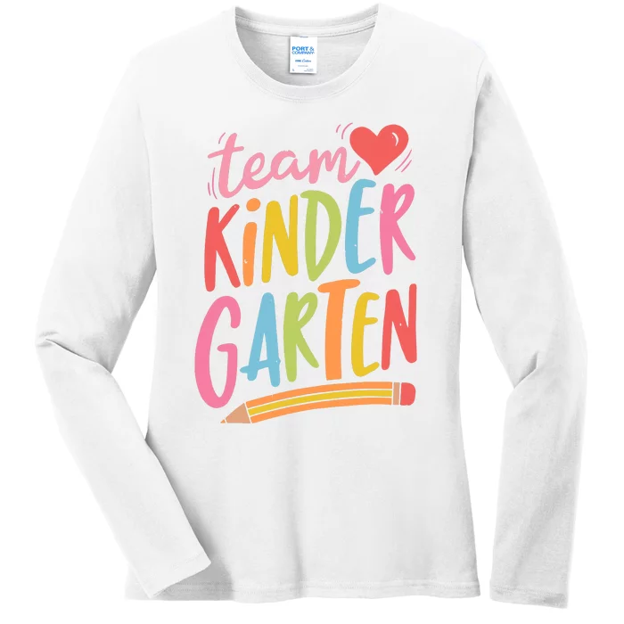 Team Kindergarten Crew Teacher Kinder Squad Ladies Long Sleeve Shirt