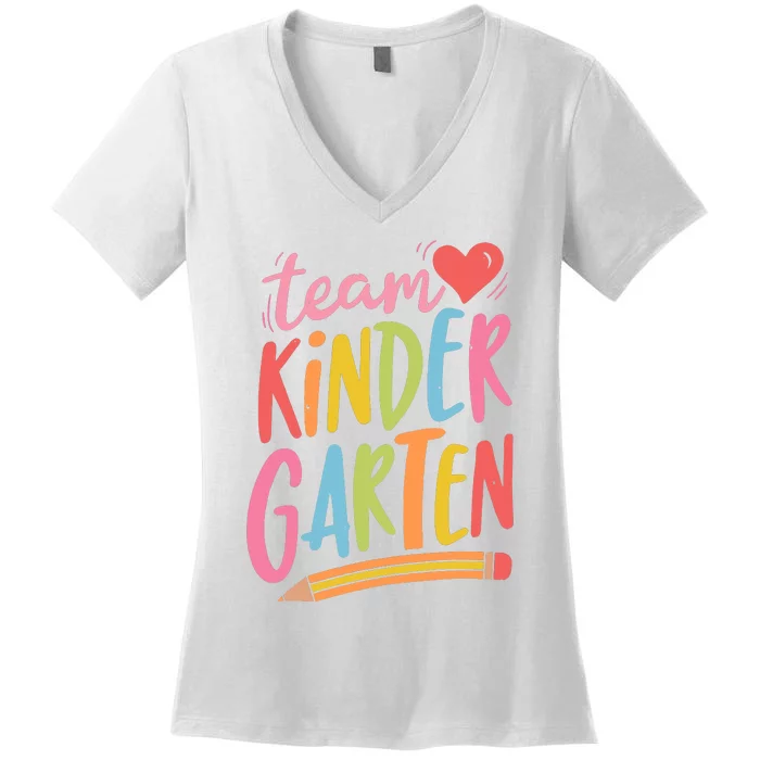 Team Kindergarten Crew Teacher Kinder Squad Women's V-Neck T-Shirt