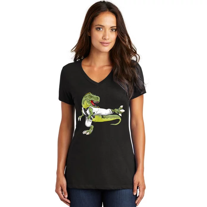 Trex Karate Dinosaur Funny Martial Arts Women's V-Neck T-Shirt