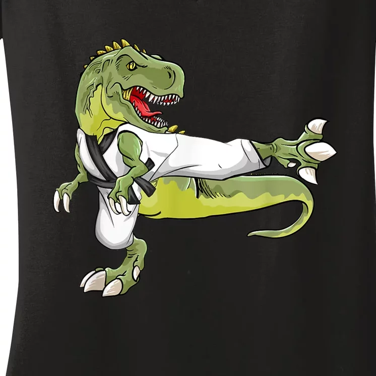 Trex Karate Dinosaur Funny Martial Arts Women's V-Neck T-Shirt