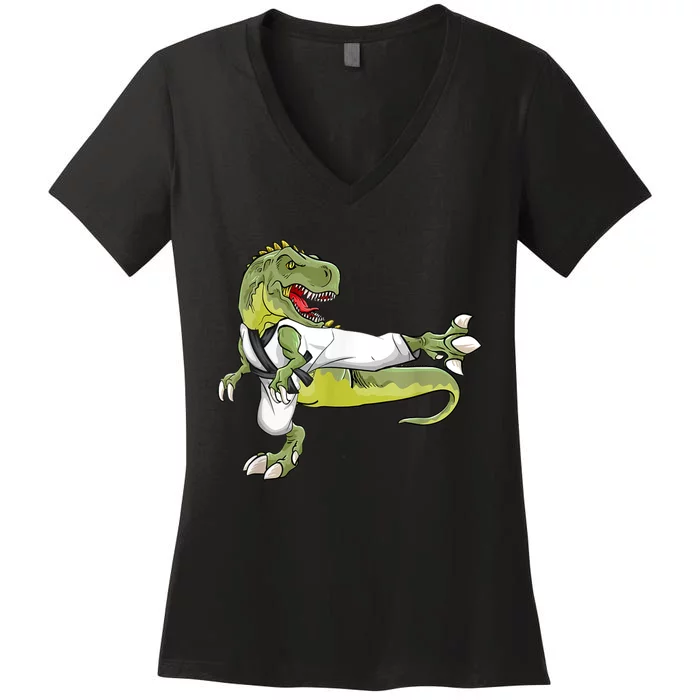 Trex Karate Dinosaur Funny Martial Arts Women's V-Neck T-Shirt