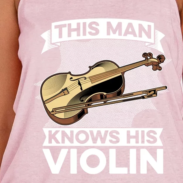 This Knows His Violin Great Gift Fiddle Player Orchestra Violin Funny Gift Women's Knotted Racerback Tank