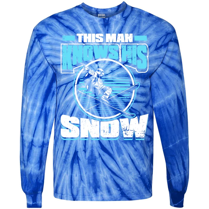 This Knows His Snow Cool Gift Skier Ski Mountains Skiing Gift Tie-Dye Long Sleeve Shirt