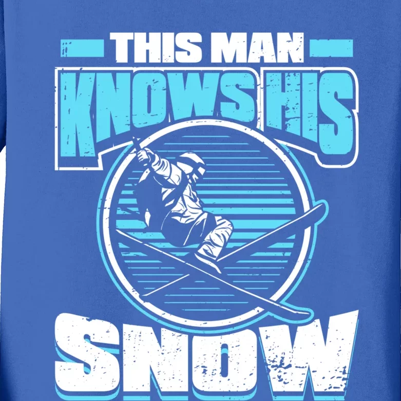 This Knows His Snow Cool Gift Skier Ski Mountains Skiing Gift Kids Long Sleeve Shirt