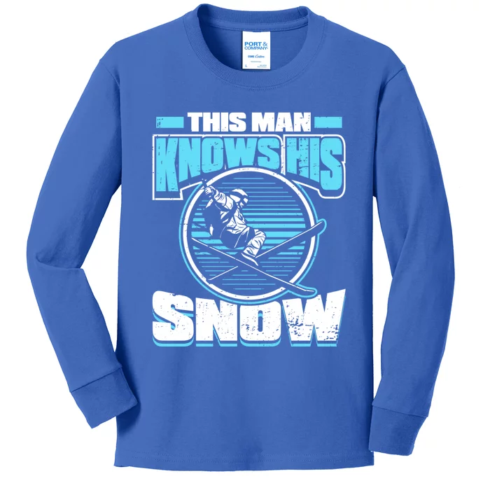 This Knows His Snow Cool Gift Skier Ski Mountains Skiing Gift Kids Long Sleeve Shirt