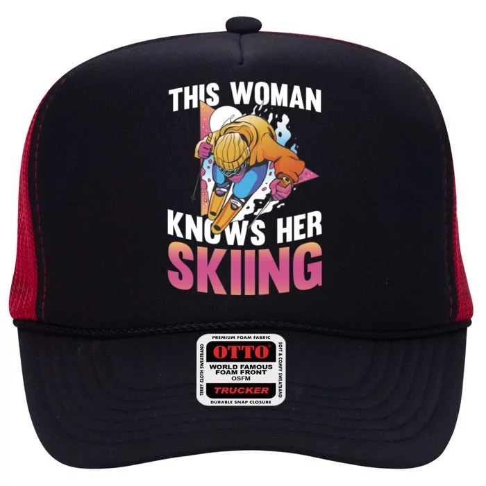 This Knows Her Skiing Cute Gift Skier Ski Mountains Skiing Gift High Crown Mesh Trucker Hat