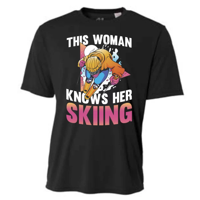 This Knows Her Skiing Cool Gift Skier Ski Mountains Skiing Great Gift Cooling Performance Crew T-Shirt