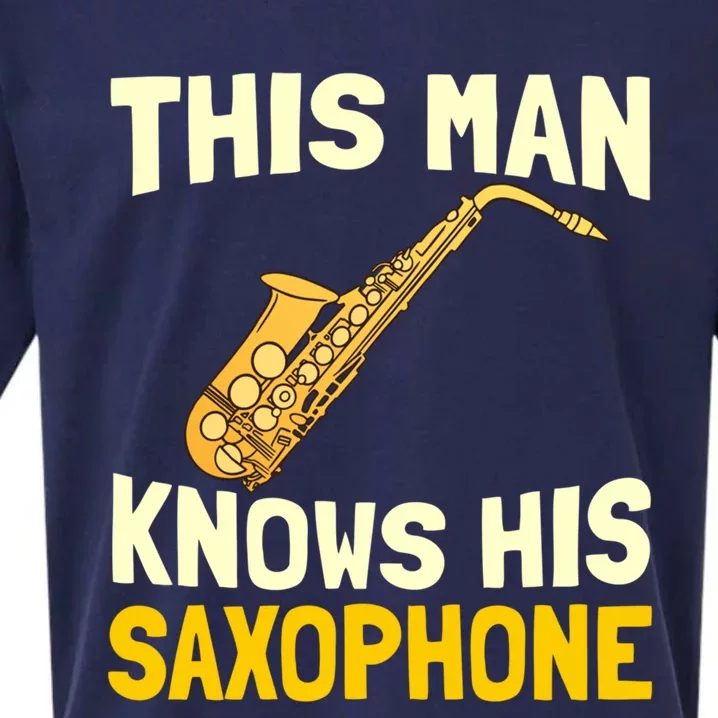 This Knows His Saxophone Gift Jazz Musician Sax Saxophonist Gift Sueded Cloud Jersey T-Shirt