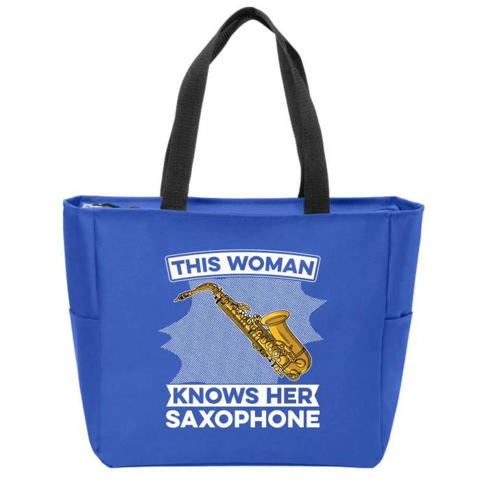 This Knows Her Saxophone Gift Sax Jazz Saxophonist Meaningful Gift Zip Tote Bag