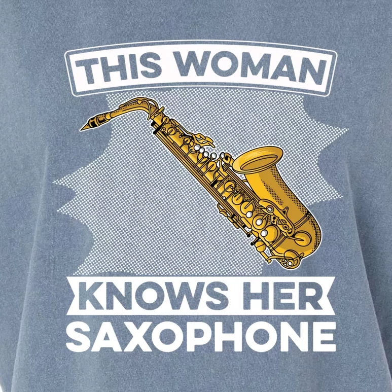 This Knows Her Saxophone Gift Sax Jazz Saxophonist Meaningful Gift Garment-Dyed Women's Muscle Tee