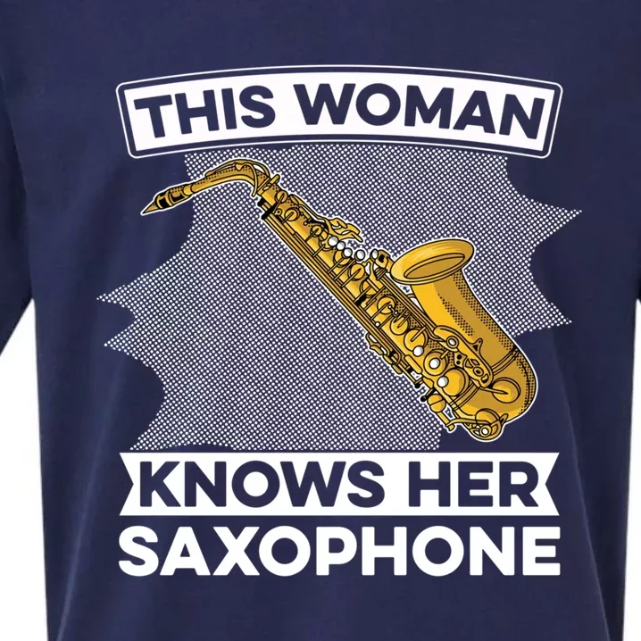 This Knows Her Saxophone Gift Sax Jazz Saxophonist Meaningful Gift Sueded Cloud Jersey T-Shirt