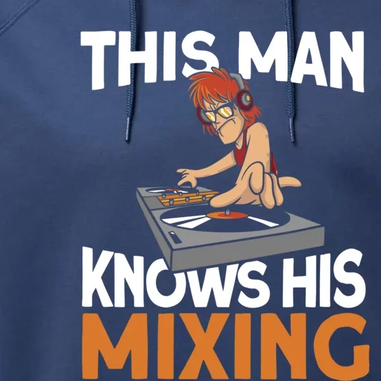 This Knows His Mixing Cute Gift Vinyl Party Disc Jockey Dj Gift Performance Fleece Hoodie