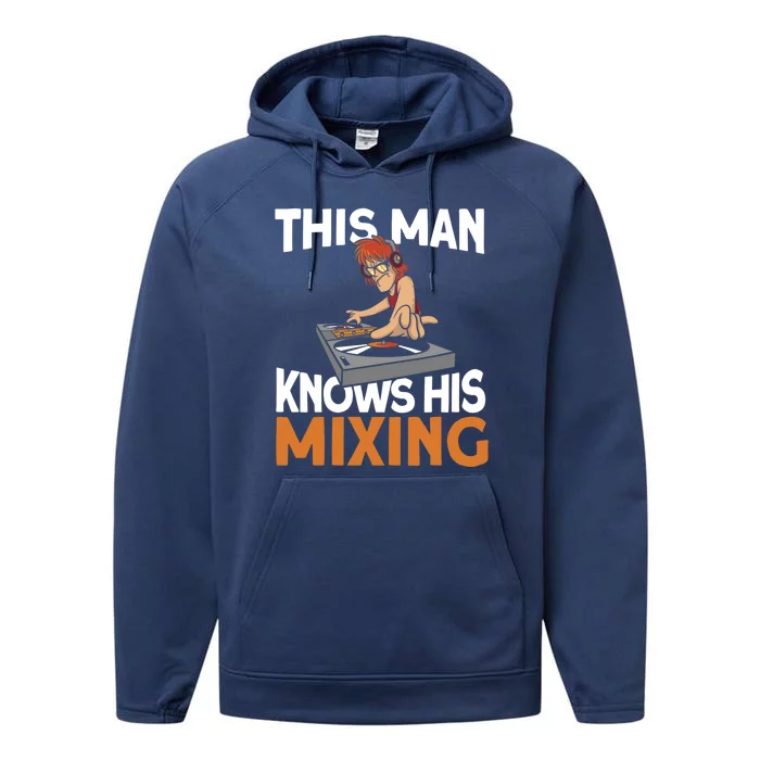 This Knows His Mixing Cute Gift Vinyl Party Disc Jockey Dj Gift Performance Fleece Hoodie