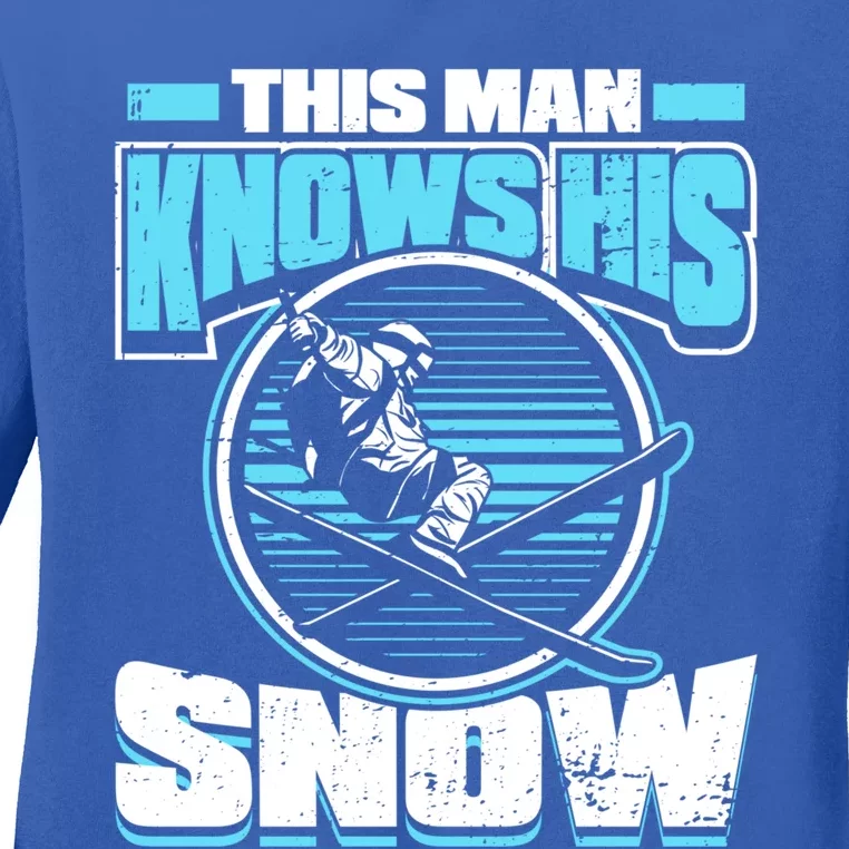 This Knows His Snow Gift Skier Ski Mountains Skiing Gift Ladies Long Sleeve Shirt