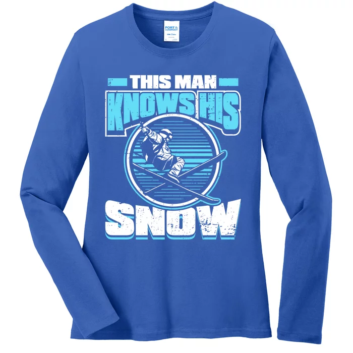 This Knows His Snow Gift Skier Ski Mountains Skiing Gift Ladies Long Sleeve Shirt