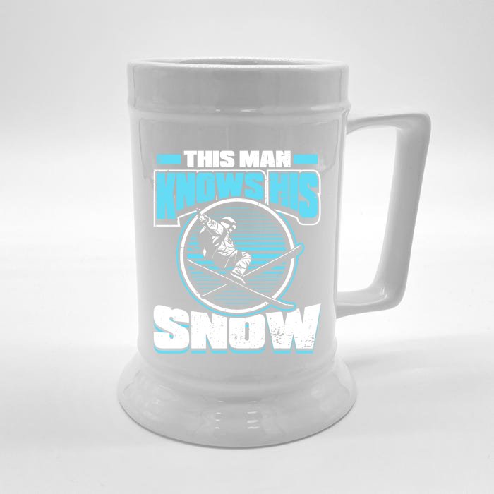 This Knows His Snow Gift Skier Ski Mountains Skiing Gift Front & Back Beer Stein