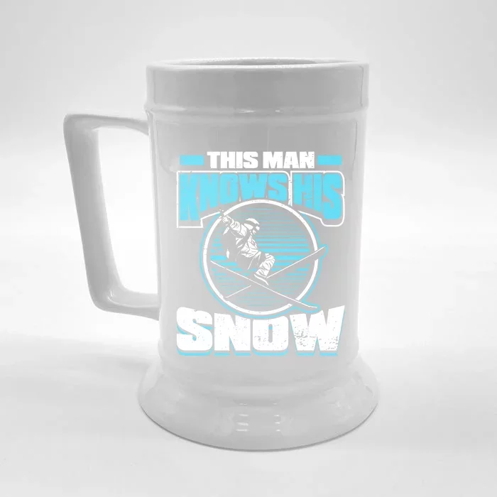 This Knows His Snow Gift Skier Ski Mountains Skiing Gift Front & Back Beer Stein