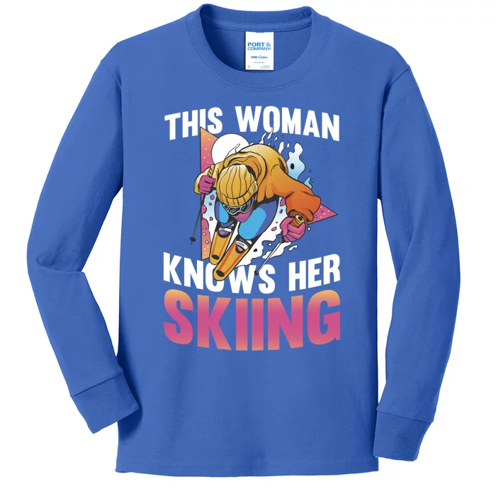 This Knows Her Skiing Cool Gift Skier Ski Mountains Skiing Gift Kids Long Sleeve Shirt