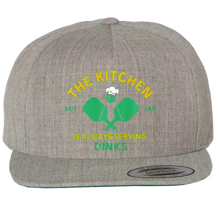 The Kitchen is Always Serving Dinks Pickleball Funny Rules Wool Snapback Cap