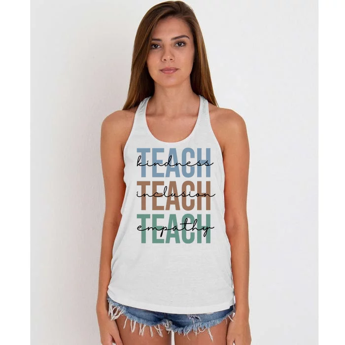 Teach Kindness Inclusion Empathy Women's Knotted Racerback Tank