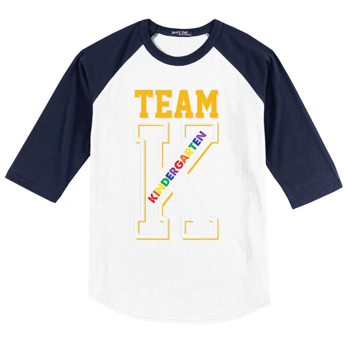 Team K Kindergarten Teacher Student Back To School First Day Baseball Sleeve Shirt