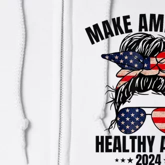 Trump Kennedy Make America Healthy Again Messy Bun Us Flag Full Zip Hoodie