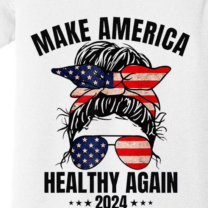 Trump Kennedy Make America Healthy Again Messy Bun Us Flag Baby Bodysuit