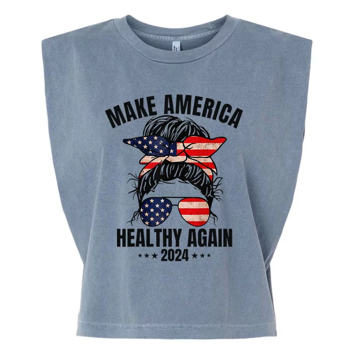 Trump Kennedy Make America Healthy Again Messy Bun Us Flag Gift Garment-Dyed Women's Muscle Tee