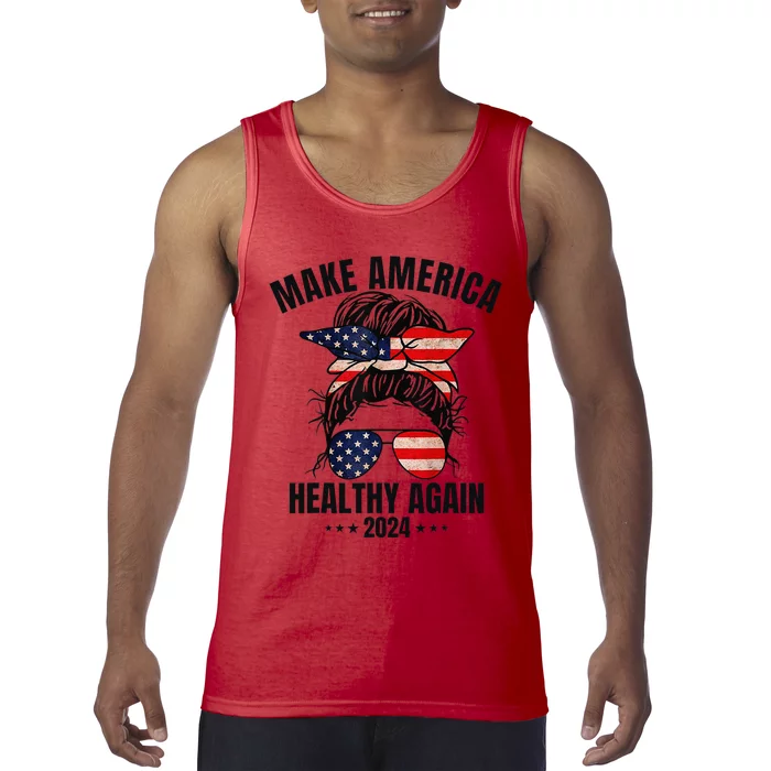 Trump Kennedy Make America Healthy Again Messy Bun Us Flag Gift Tank Top