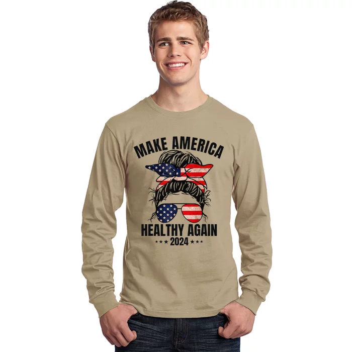 Trump Kennedy Make America Healthy Again Messy Bun Us Flag Gift Long Sleeve Shirt