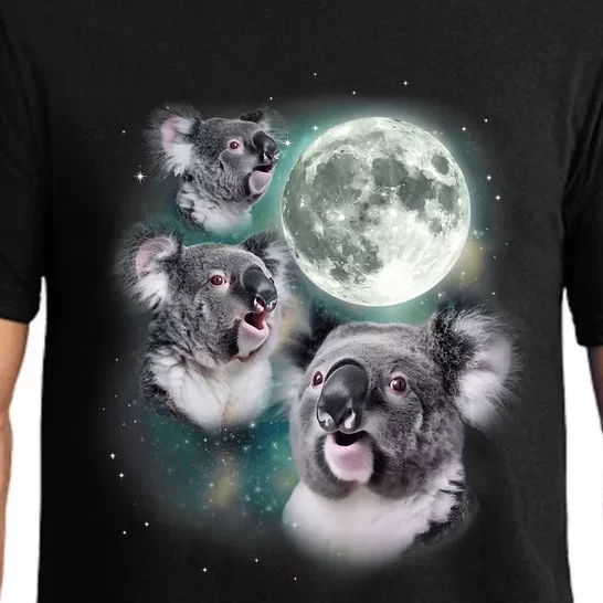 Three Koala Moon Cute Quirky Meme Howling Wildlife Koala Pajama Set