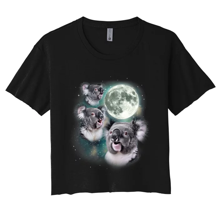 Three Koala Moon Cute Quirky Meme Howling Wildlife Koala Women's Crop Top Tee