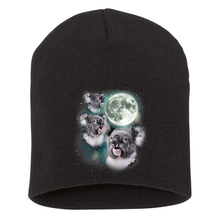 Three Koala Moon Cute Quirky Meme Howling Wildlife Koala Short Acrylic Beanie