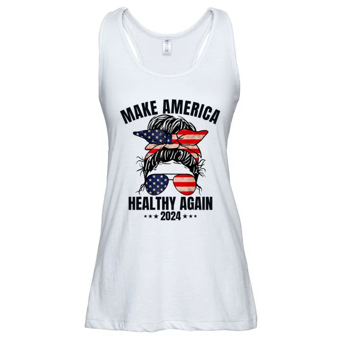 Trump Kennedy Make America Healthy Again Messy Bun Us Flag Ladies Essential Flowy Tank