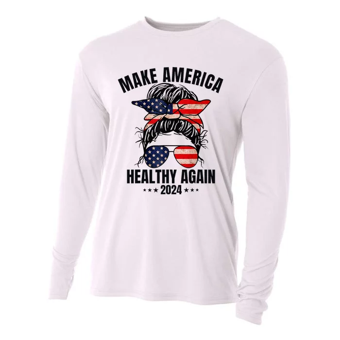 Trump Kennedy Make America Healthy Again Messy Bun Us Flag Cooling Performance Long Sleeve Crew