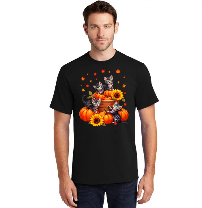 Thanksgiving Kittens & Pumpkin Cat Lover Harvest Festival Tall T-Shirt