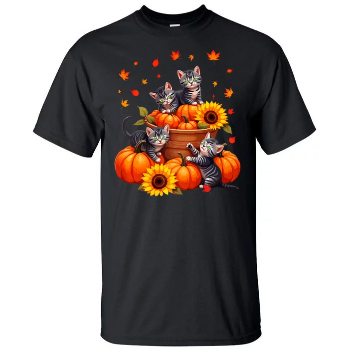 Thanksgiving Kittens & Pumpkin Cat Lover Harvest Festival Tall T-Shirt