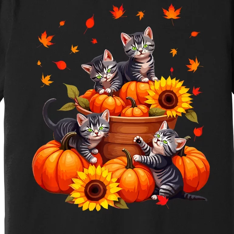 Thanksgiving Kittens & Pumpkin Cat Lover Harvest Festival Premium T-Shirt