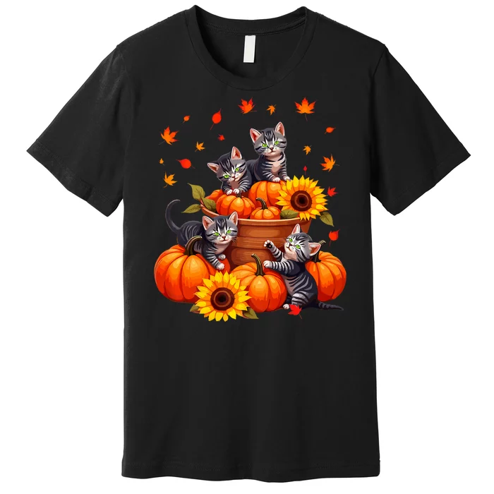 Thanksgiving Kittens & Pumpkin Cat Lover Harvest Festival Premium T-Shirt