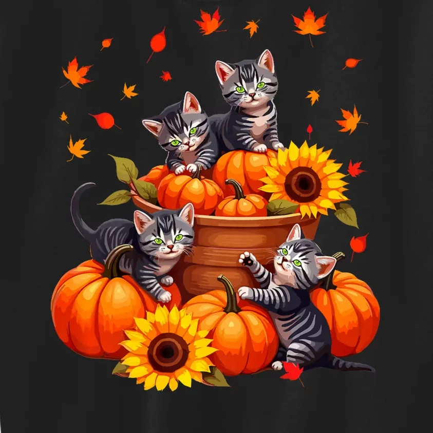 Thanksgiving Kittens & Pumpkin Cat Lover Harvest Festival Kids Sweatshirt