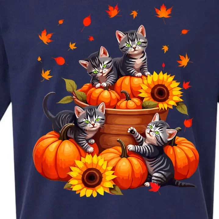 Thanksgiving Kittens & Pumpkin Cat Lover Harvest Festival Sueded Cloud Jersey T-Shirt